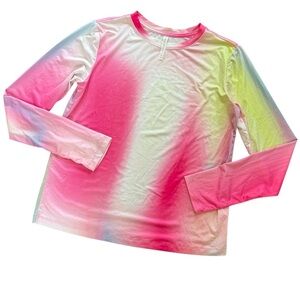 Fabletics multi color, long  sleeve, tie dye, llightweight workout shirt, sz M